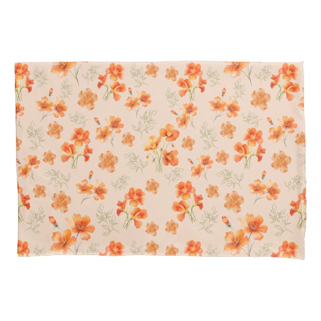 Orange Flowers with Green Leaves Pillowcase (Front)