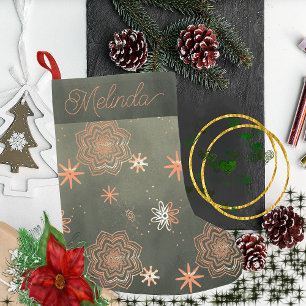 Orange Flowers with Stars on Green Background Small Christmas Stocking