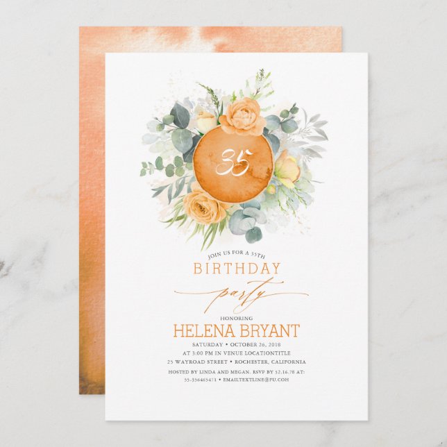 Orange Flowers Wreath Boho Fall Birthday Invitation (Front/Back)