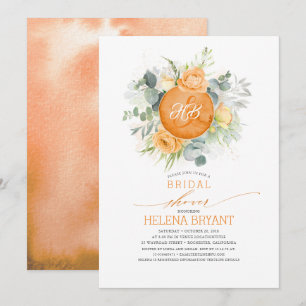 Orange Flowers Wreath Monogram Fall Bridal Shower Invitation