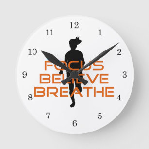 Orange Focus Believe Breathe Running Round Clock