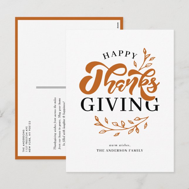 Orange Foliage Wreath Happy Thanksgiving Holiday Postcard (Front/Back)