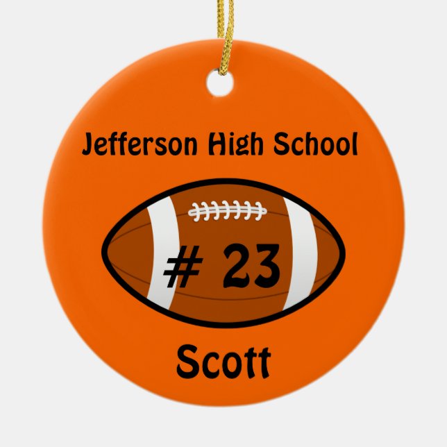 Orange Football number Ornament (Front)