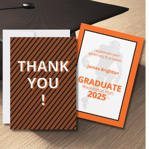 Orange Football Theme Graduation Thank You Card