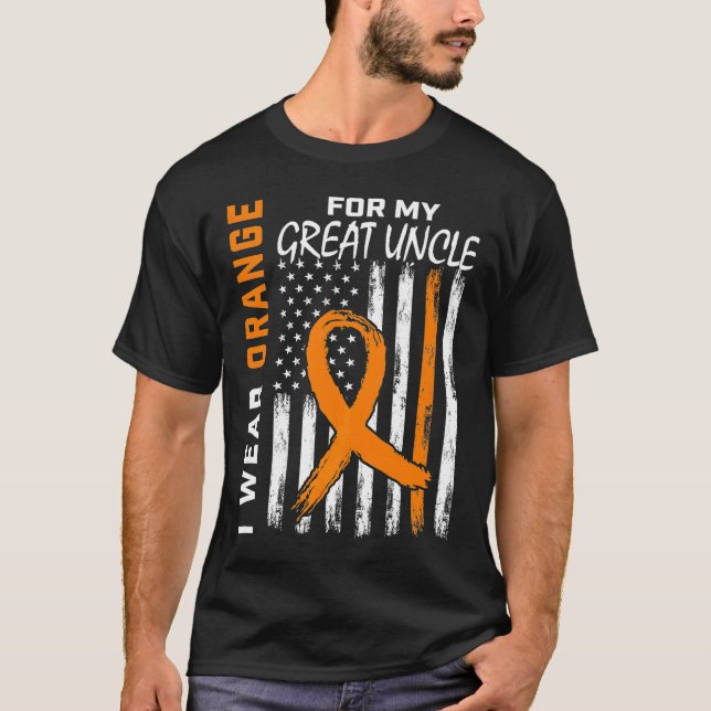 Orange For My Great Uncle Leukaemia Awareness Flag T-Shirt (Front)