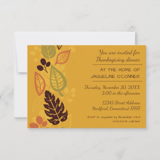 Orange Formal Leaves-3x5Thanksgiving Dinner Invite (Front)