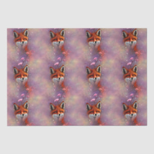 Orange Fox and Pink Flower Branch Tissue Paper