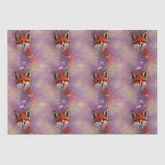 Orange Fox and Pink Flower Branch Tissue Paper 