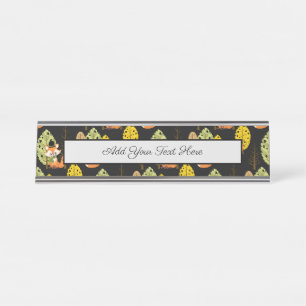 Orange Fox Autumn Trees Forest Black Night Hipster Desk Name Plate
