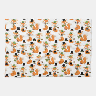 Orange Fox Autumn Trees Forest Hipster Glasses Fox Kitchen Towel
