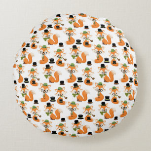 Orange Fox Autumn Trees Forest Hipster Glasses Fox Round Pillow