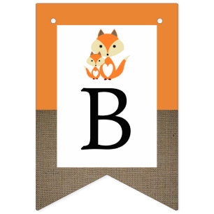 Orange Fox Burlap Baby Shower Bunting Flags