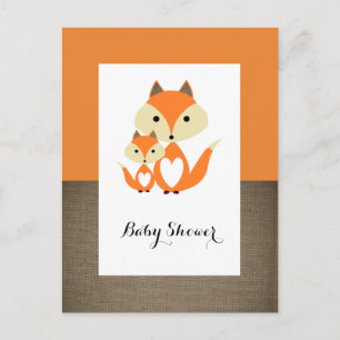 Orange Fox Burlap Baby Shower Invitation Postcard