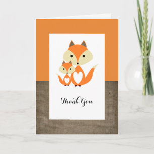 Orange Fox Burlap Baby Shower Thank You Card
