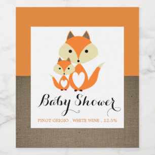 Orange Fox Burlap Baby Shower Wine Label