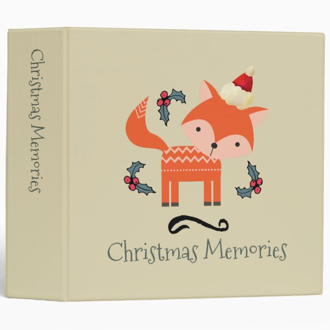 Orange Fox In A Cute Santa Hat Christmas Memories Binder (Front/Spine)