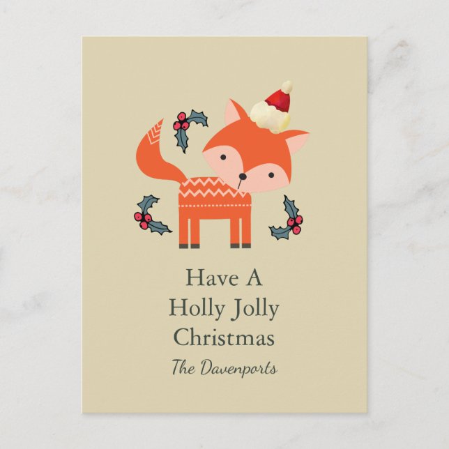 Orange Fox In Santa Hat Cute Christmas Customized Holiday Postcard (Front)