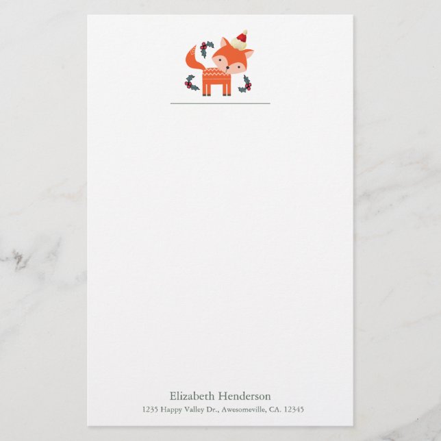 Orange Fox In Santa Hat Cute Customized Christmas Stationery (Front)