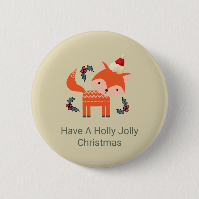 Orange Fox In Santa Hat Cute Whimsical Christmas 2 Inch Round Button (Front)
