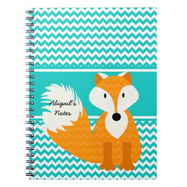 Orange Fox on Chevron Personalized Notebook (Front)