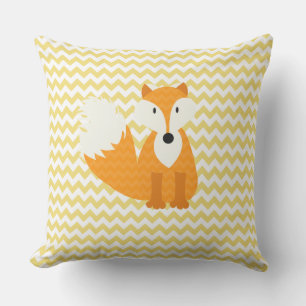 Orange Fox on Yellow Chevron Stripe Outdoor Pillow