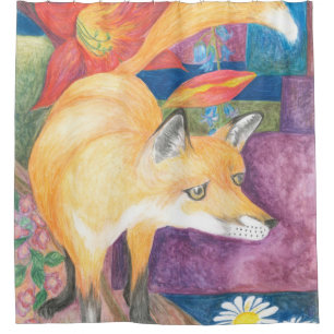 orange fox shower curtain