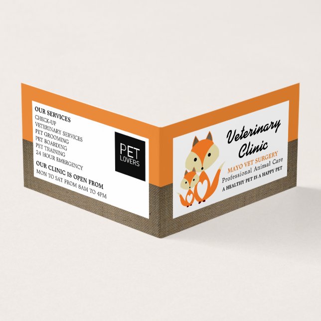Orange Fox, Veterinarian, Veterinary Detailed Business Card (Outside)