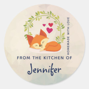 Orange Fox with Red Hearts Kitchen Baking Classic Round Sticker