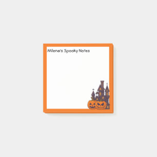 Orange frame, spooky house and pumpkins post-it notes