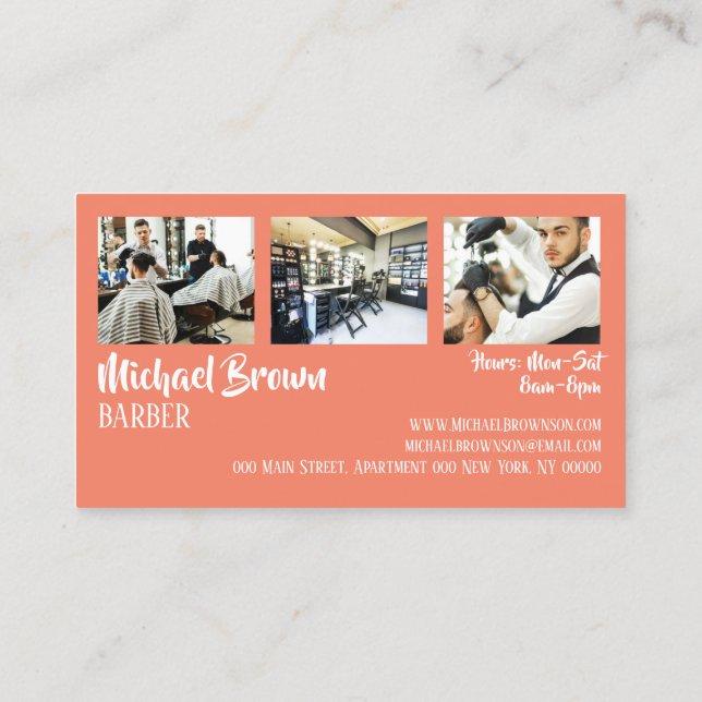 orange framed custom photo barber business card (Back)