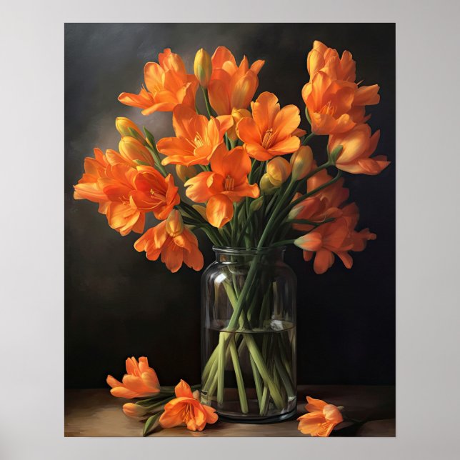 Orange Freesia Flowers Art Imprimer Poster (Devant)