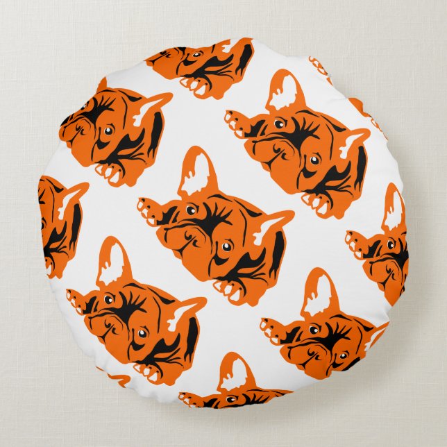 orange French Bulldog Round Pillow (Back)