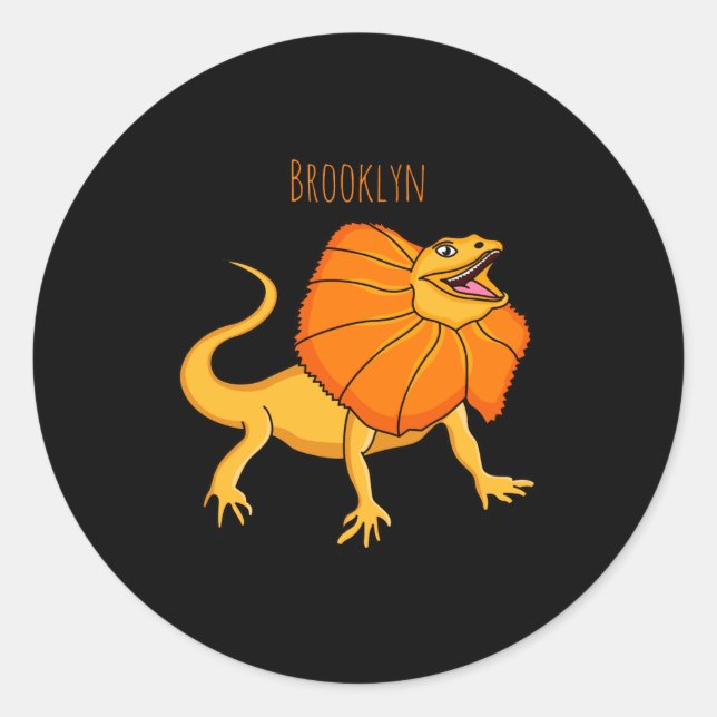 Orange Frilled Neck Lizard Cartoon Illustration Ba Classic Round Sticker (Front)