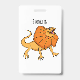 Orange frilled-neck lizard cartoon illustration badge