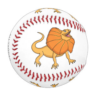 Orange frilled-neck lizard cartoon illustration baseball