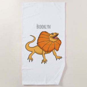 Orange frilled-neck lizard cartoon illustration beach towel