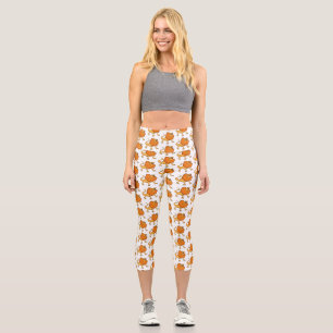 Orange frilled-neck lizard cartoon illustration capri leggings