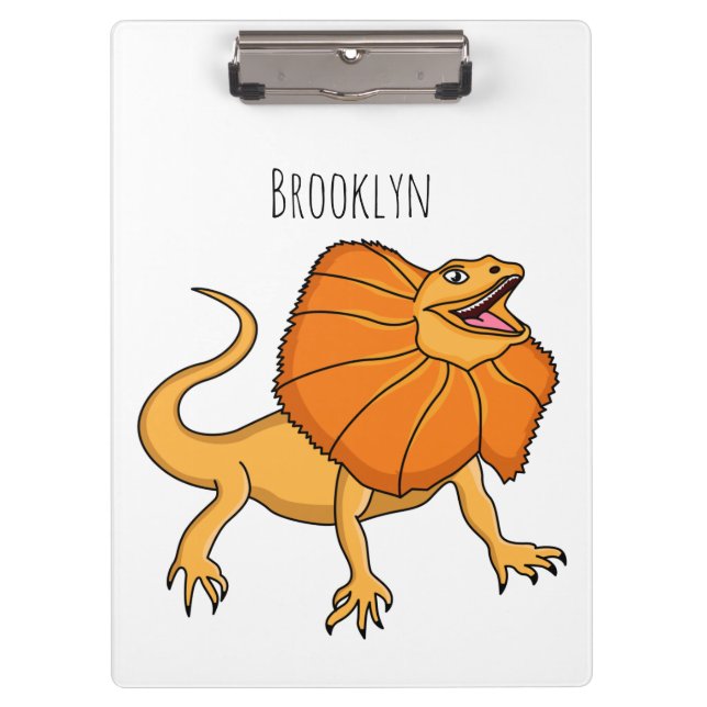 Orange frilled-neck lizard cartoon illustration clipboard (Front)