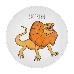 Orange frilled-neck lizard cartoon illustration cutting board
