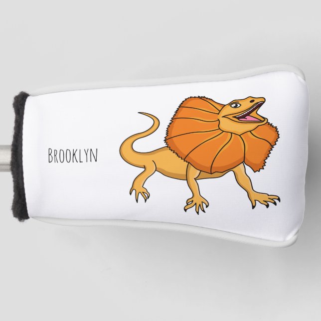 Orange frilled-neck lizard cartoon illustration golf head cover (Front)