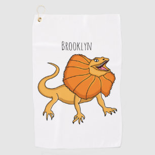 Orange frilled-neck lizard cartoon illustration golf towel
