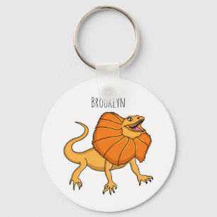 Orange frilled-neck lizard cartoon illustration keychain