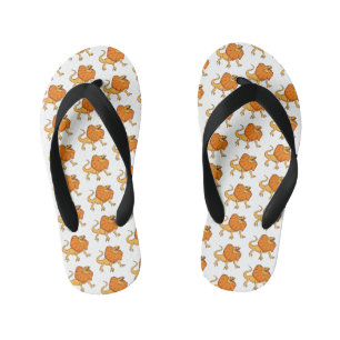 Orange frilled-neck lizard cartoon illustration kid's flip flops