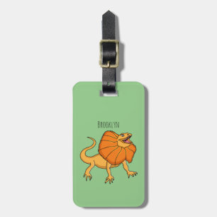 Orange frilled-neck lizard cartoon illustration luggage tag