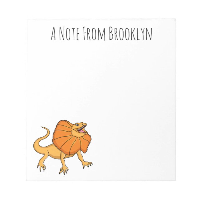 Orange frilled-neck lizard cartoon illustration notepad (Front)