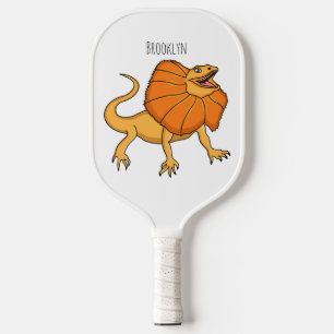 Orange frilled-neck lizard cartoon illustration pickleball paddle