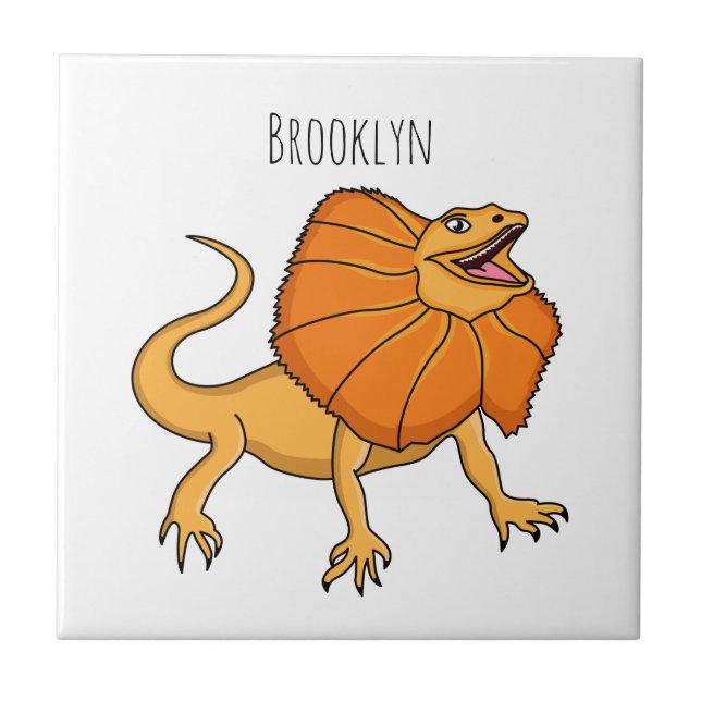 Orange frilled-neck lizard cartoon illustration tile (Front)