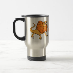 Orange frilled-neck lizard cartoon illustration travel mug