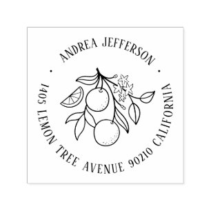 Orange Fruit and Flower Custom Name Return Address Self-inking Stamp
