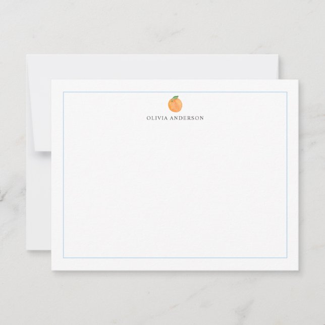 Orange Fruit Blue Border Personalized Stationery Card (Front)